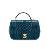 thumbnail top handle flap bag in snake lake blue ghw seri 24 - L'UXE LINK