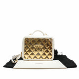thumbnail Lambskin Quilted Golden Plate Vanity Case White Gold - L'UXE LINK