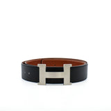 thumbnail men wide belt with H silver buckle gold mix black #95 - L'UXE LINK