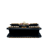 thumbnail mini Broadway Pearly Bee Shoulder Bag Crystal Embellished Velvet black - L'UXE LINK