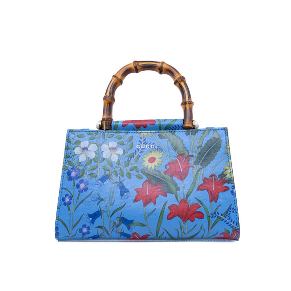 top handle bamboo multicolor blue with strap