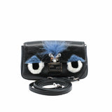 thumbnail Micro Baguette Monster Bug furry eye crystal FF flap crossbody bag black phw - L'UXE LINK