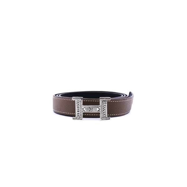 etoupe belt with black epsom in 925silver buckle size 100