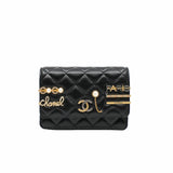 thumbnail woc black lambskin with coco chanel paris logo stamp pearl mix gold black hardware seri 31 - L'UXE LINK