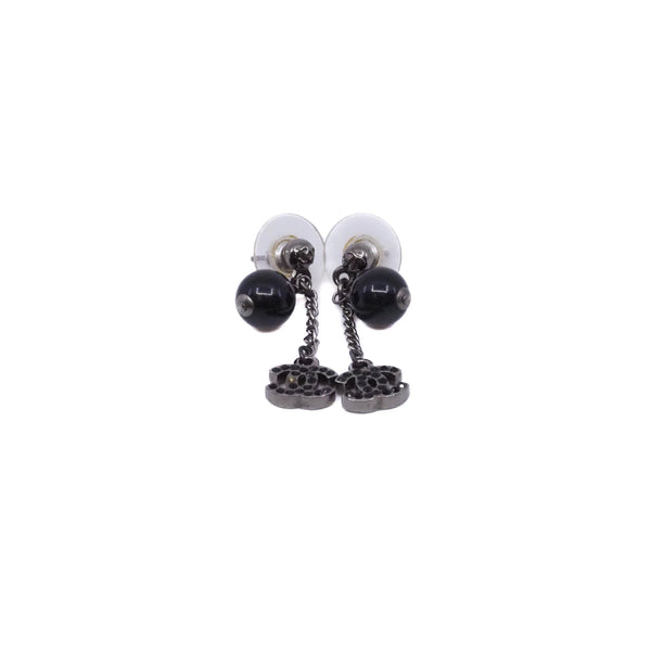 black bead cc black crystal pandent earring phw