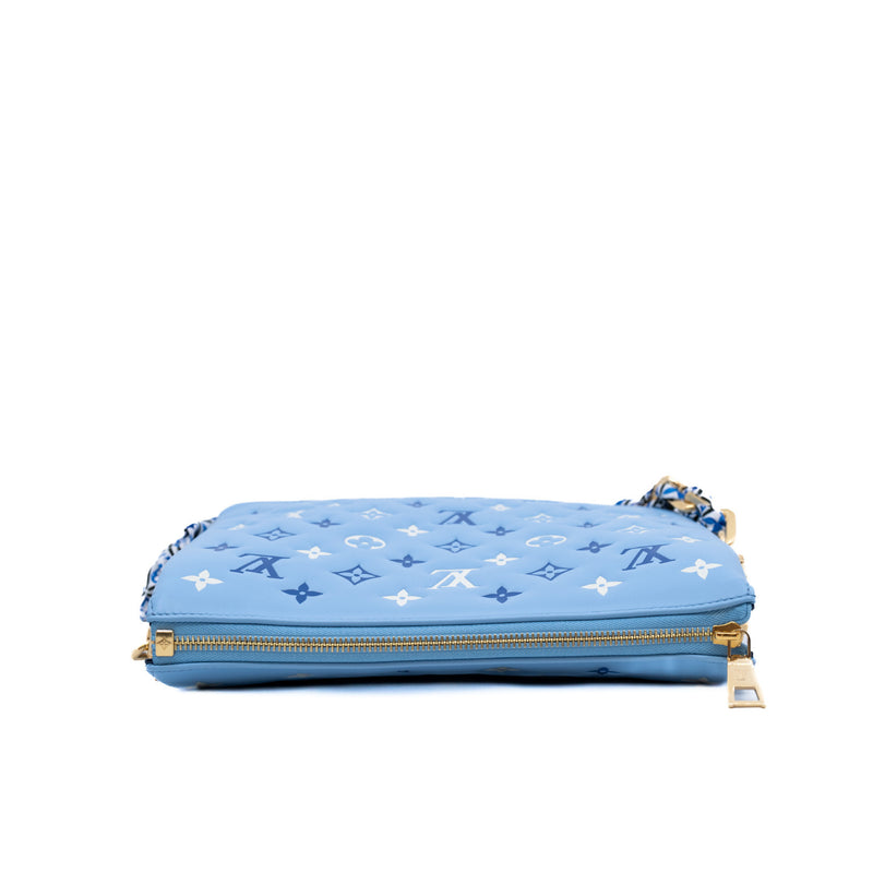 LV By The Pool Coussin PM in leather white/blue ghw