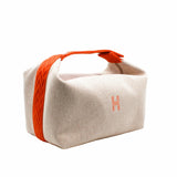 thumbnail pouch large fabric beige with orange handle - L'UXE LINK
