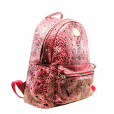 thumbnail Backpack Medium Snakeskin Embossed Visetos Studded Stark Red Pink - L'UXE LINK
