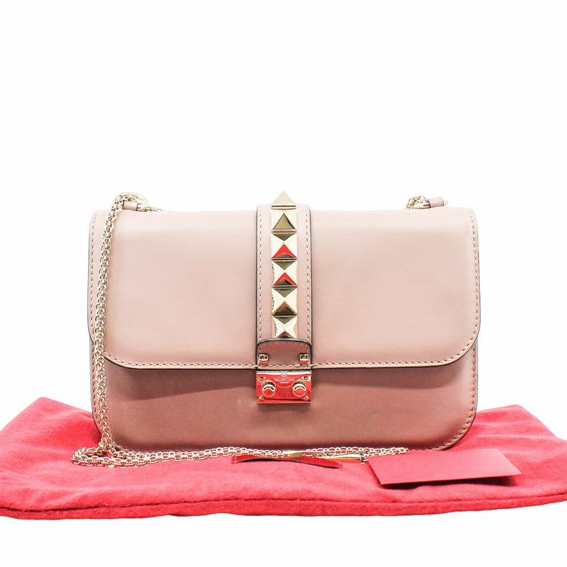 ROCKSTUD LOCK GLAM medium leather pink ghw - L'UXE LINK