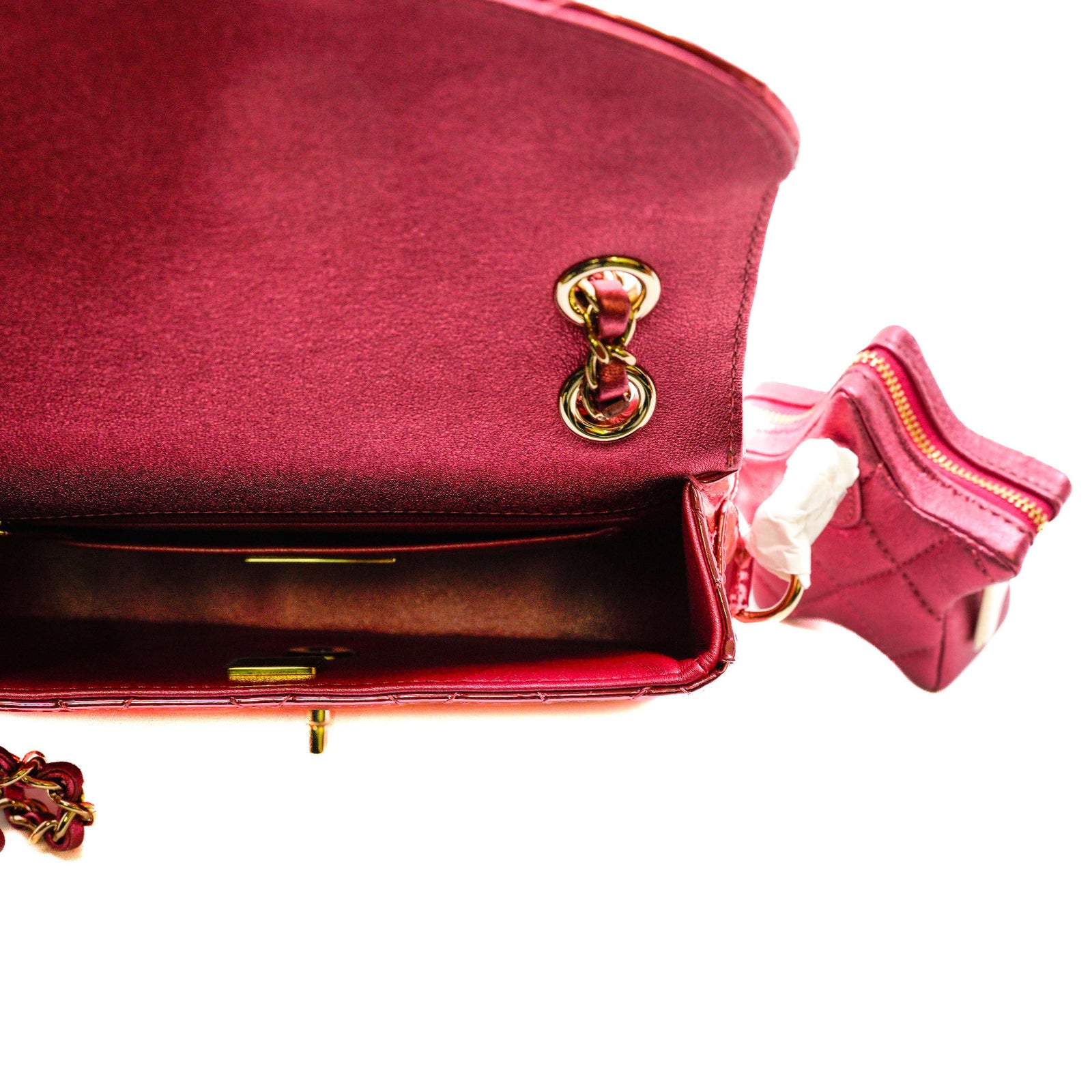 24C Mini Pink Metallic Mirror Leather Mini Flap Bag With Star Coin