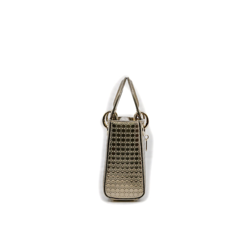 mini lady dior patent leather handbag in gold rghw