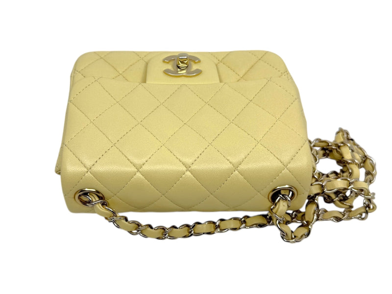 mini square cf with chain in lambskin light yellow ghw seri30