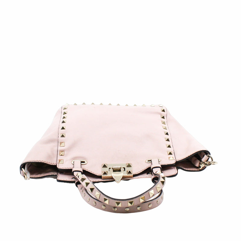 ROCKSTUD TOTE PEBBLED SMALL LEATHER LIGHT PINK PHW