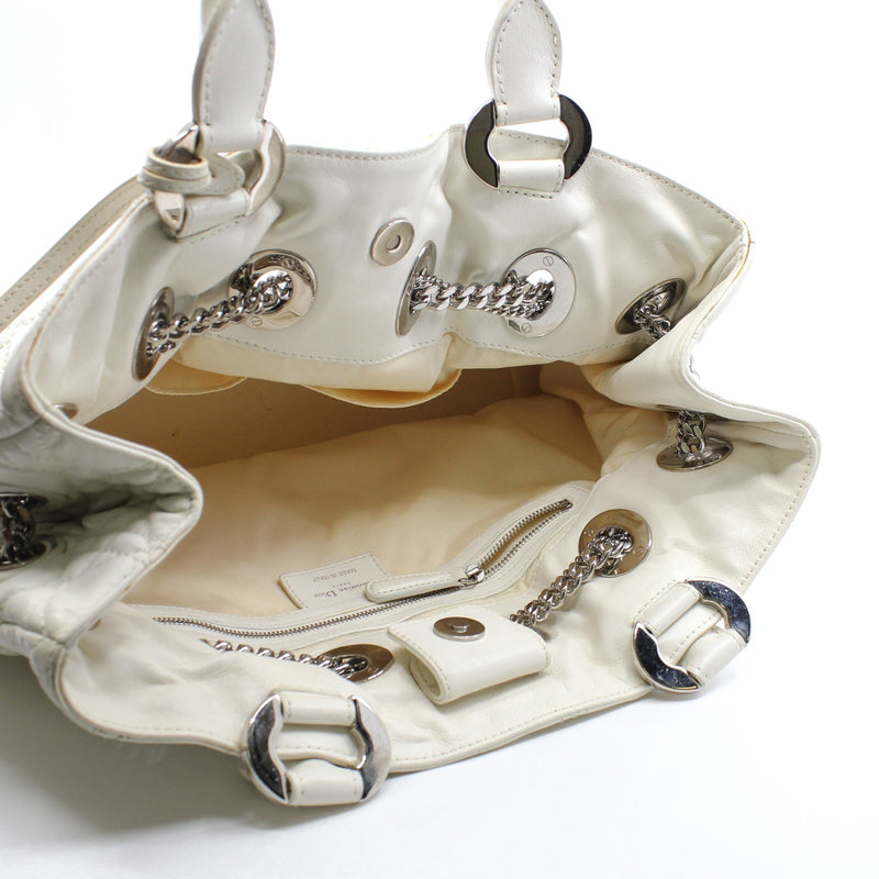 White Cannage Leather Chri Chri Tote Bag PHW - L'UXE LINK