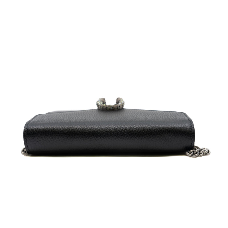 dionysus wallet on chain leather in black PHW with crystal