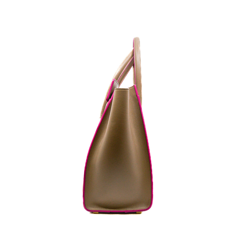 Micro Luggage Drummed Calfskin Dark Beige/Pink Handbag GHW - L'UXE LINK