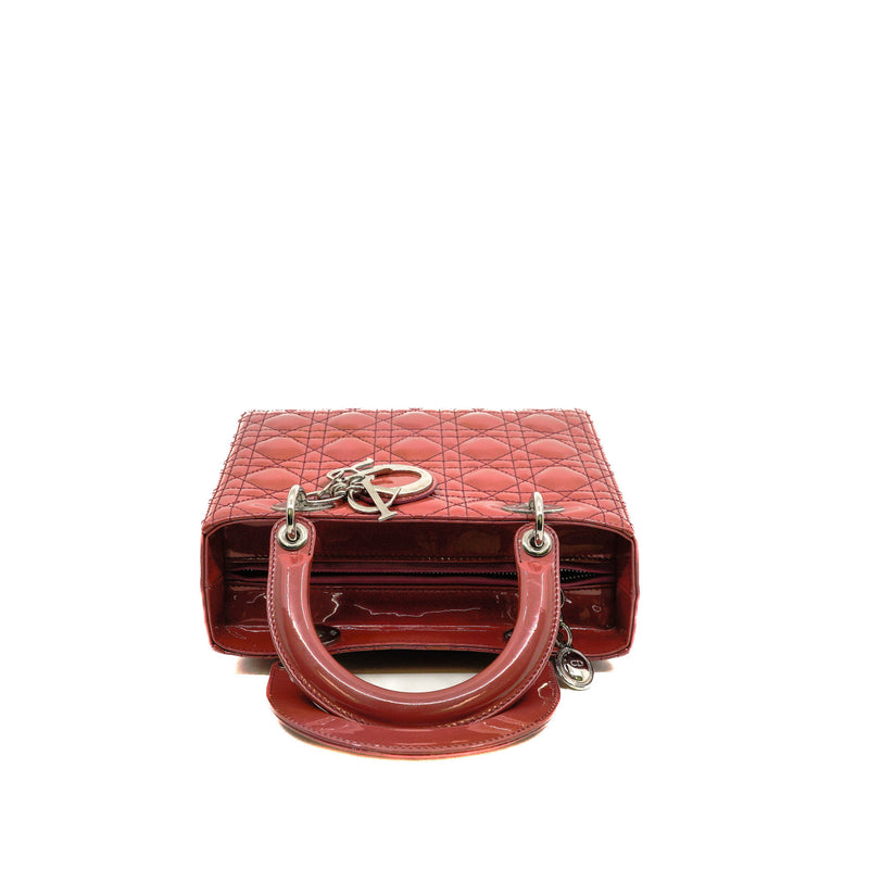 Medium Lady Dior In Dark Pink Patent Leather Handbag PHW - L'UXE LINK