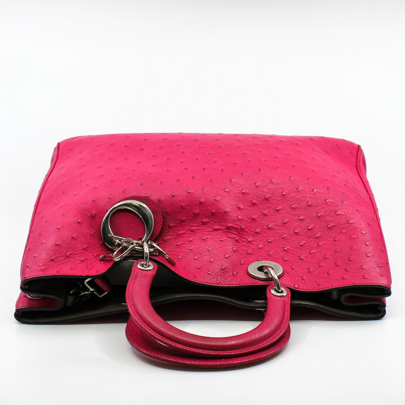 Large Ostrich Diorissimo In Fuchsia/Brown Handbag PHW With Strap - L'UXE LINK