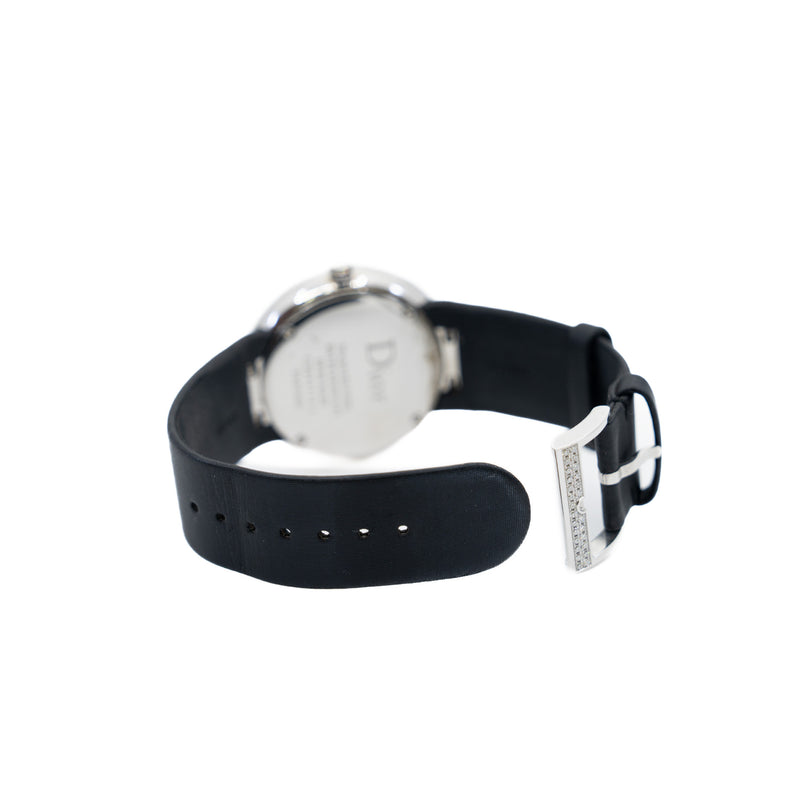 La D de Dior 38mm Quartz White MOP Diamonds Dial Black Satin Bracelet 2012 - L'UXE LINK
