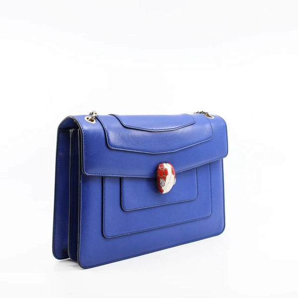serpenti forever bag large blue with red purple eyes buckle ghw - L'UXE LINK