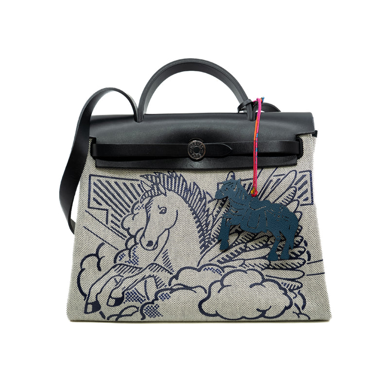 herbag 31 pegasus pop in black leather fabric with blue horse bag charm Y stamp