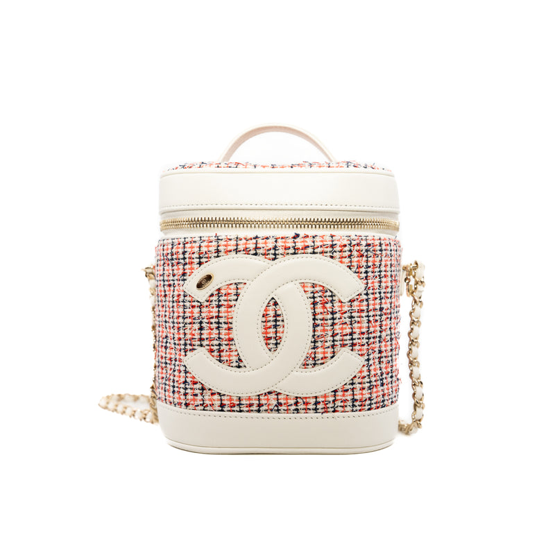 CC Mania Vanity Case White Leather Pink Multicolor Tweed GHW Seri 27 - L'UXE LINK
