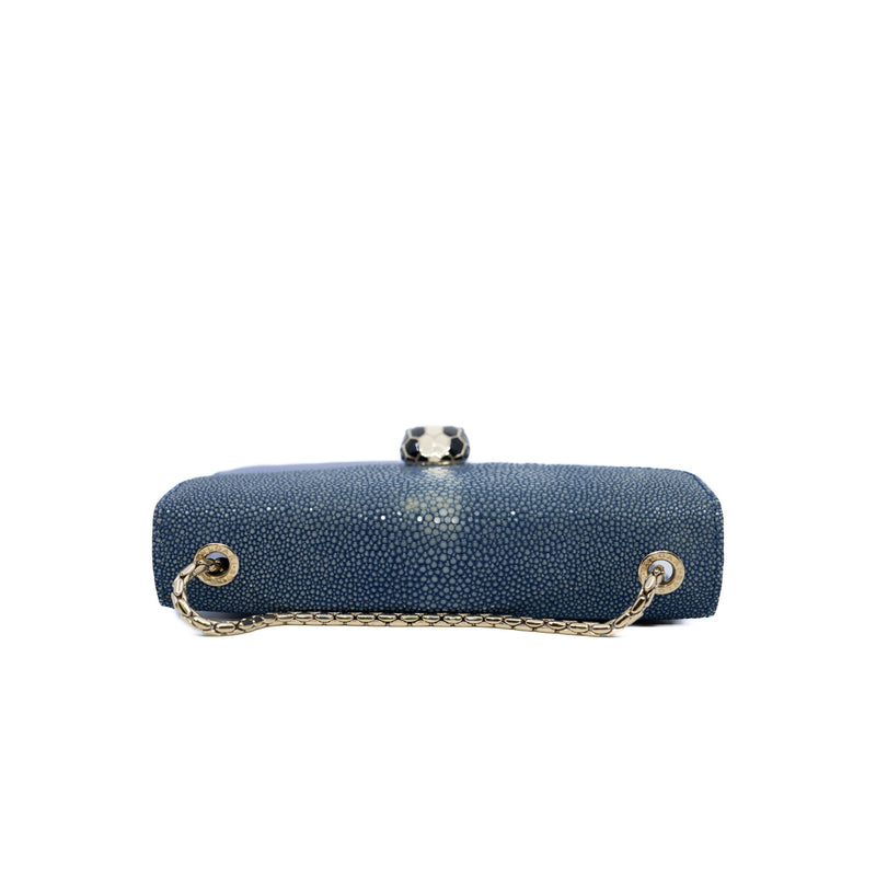 Serpenti Blue Jasper Galuchat Skin Calfskin Forever Crossbody Bag Ghw - L'UXE LINK