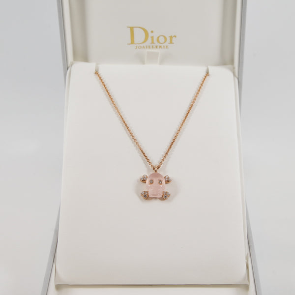 Tête De Mort Necklace In Rose Gold/Diamond/Pink Quartz - L'UXE LINK