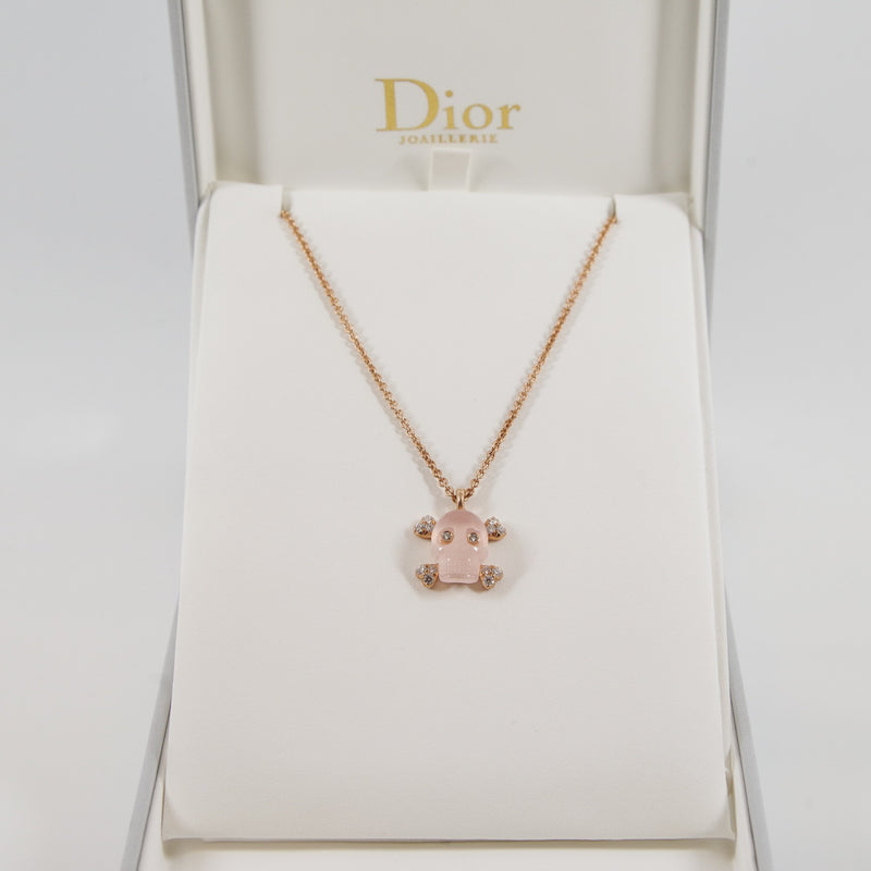 Tête De Mort Necklace In Rose Gold/Diamond/Pink Quartz - L'UXE LINK