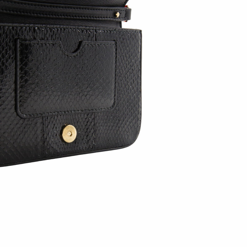 Ayers-Paneled Embroidered Satin Shoulder Bag Black Red - L'UXE LINK