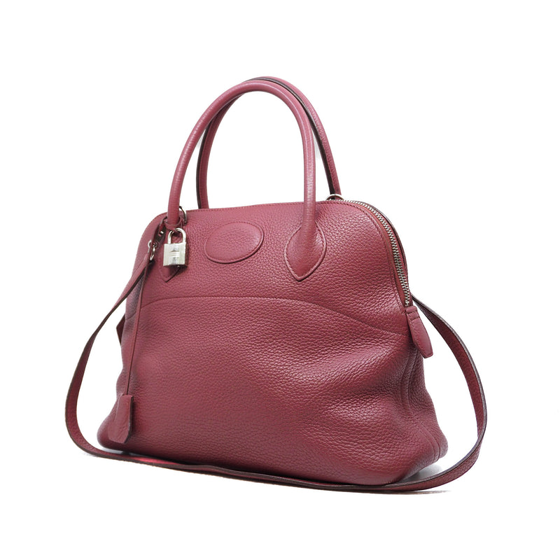 Medium Bolide Togo Leather Handbag Dark Purple PHW O Stamp - L'UXE LINK