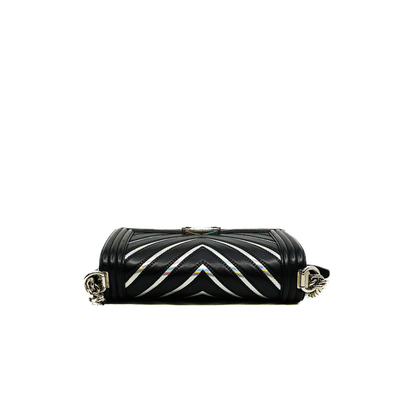 Medium Leboy Iridescent/Black Lambskin/PVC Chevron Flap Bag PHW Seri 24 - L'UXE LINK