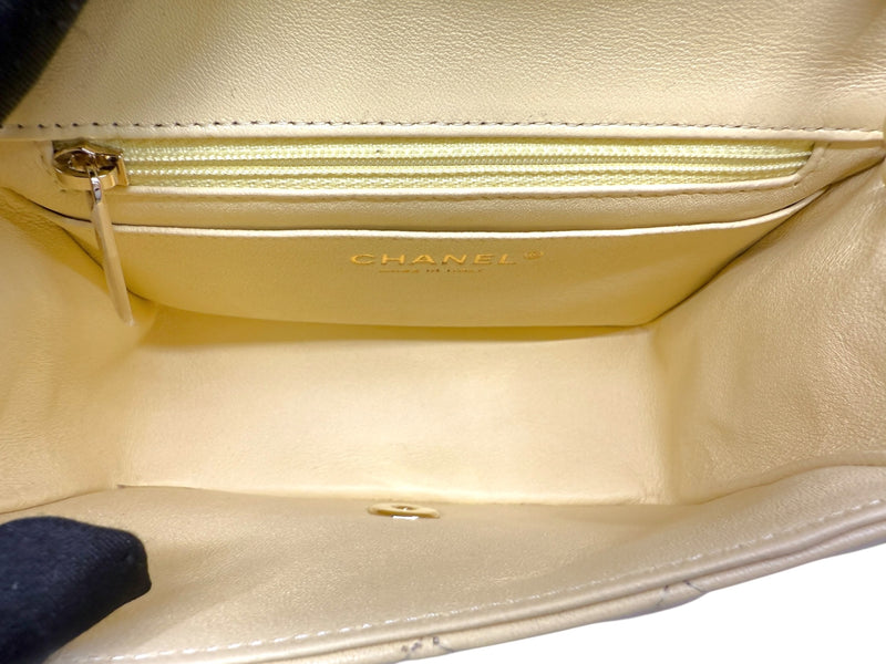 mini square cf with chain in lambskin light yellow ghw seri30