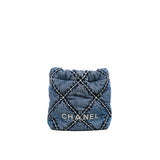 thumbnail mini 22 bag in blue denim white line phw #HH0PXXXX