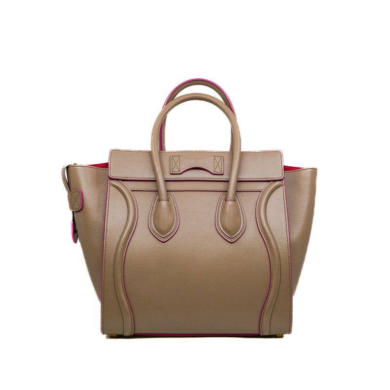Micro Luggage Drummed Calfskin Dark Beige/Pink Handbag GHW - L'UXE LINK