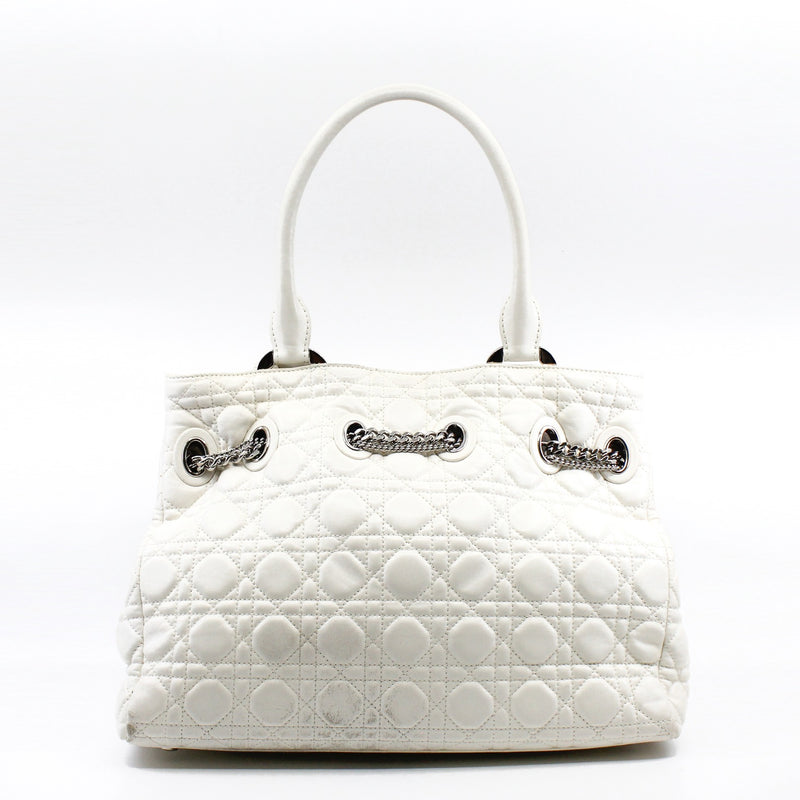 White Cannage Leather Chri Chri Tote Bag PHW - L'UXE LINK
