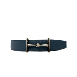 Reversible 38mm H Hippique Belt In Togo/Box Navy/Black Size 90 - L'UXE LINK