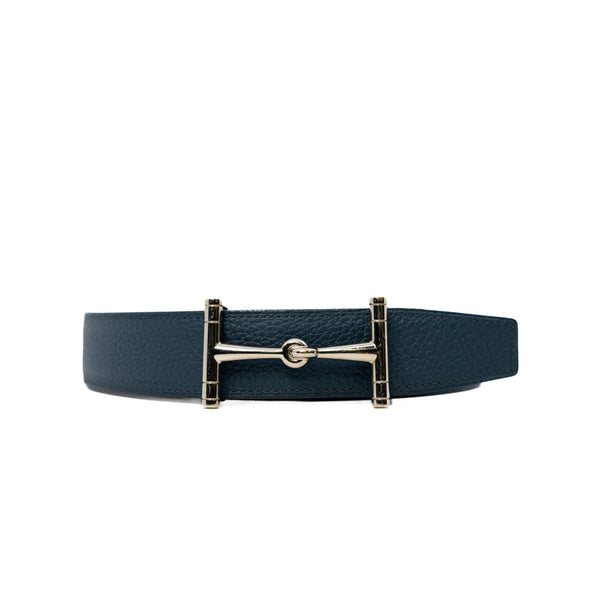 Reversible 38mm H Hippique Belt In Togo/Box Navy/Black Size 90 - L'UXE LINK