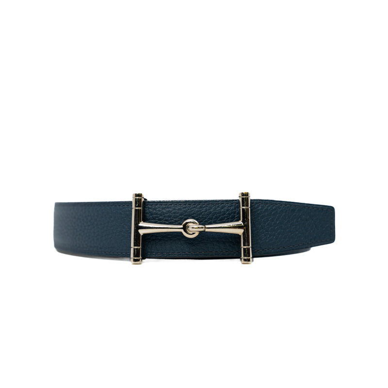 Reversible 38mm H Hippique Belt In Togo/Box Navy/Black Size 90 - L'UXE LINK