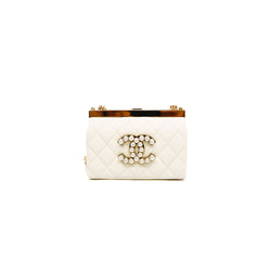 mini vanity box with pearl cc buckle chain bag in lambsbkin White ghw #XG