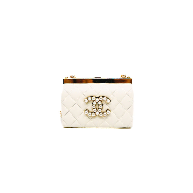 mini vanity box with pearl cc buckle chain bag in lambsbkin White ghw #XG