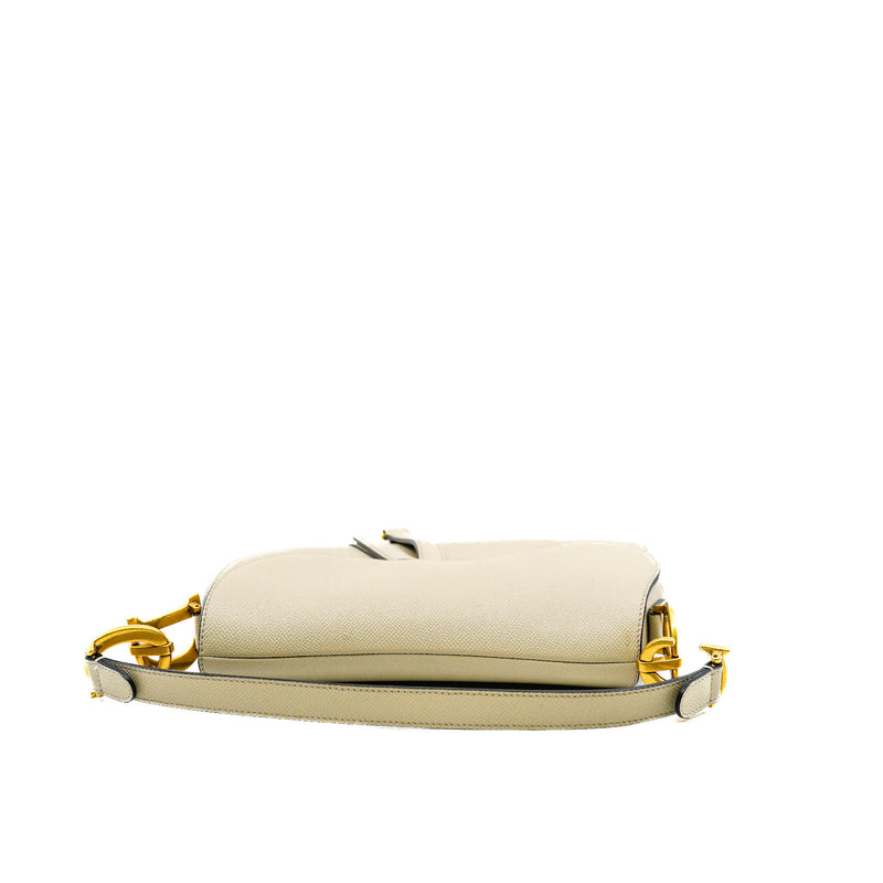 Medium Saddle Bag In Grey Grained Calfskin GHW - L'UXE LINK