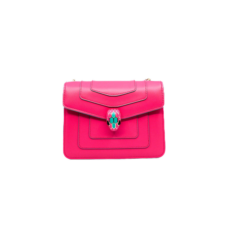serpenti forever crossbody chain bag in leather hot pink/white ghw