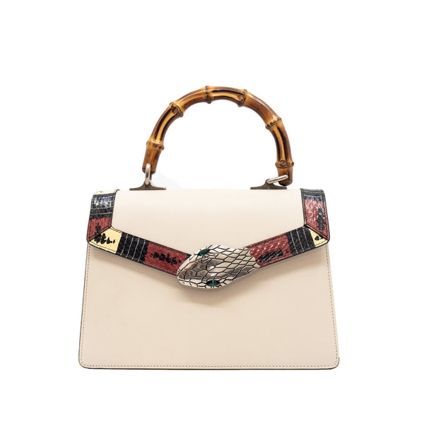 top handle bamboo white flap bag