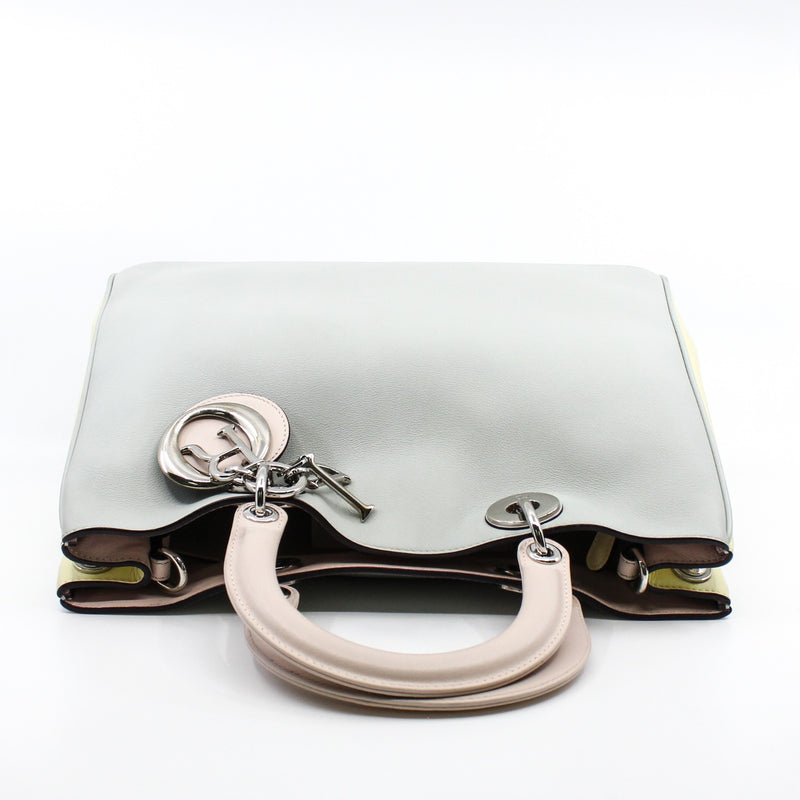 Medium Diorissimo In Grey/Yellow/Pink Calfskin Leather Handbag PHW With Strap - L'UXE LINK