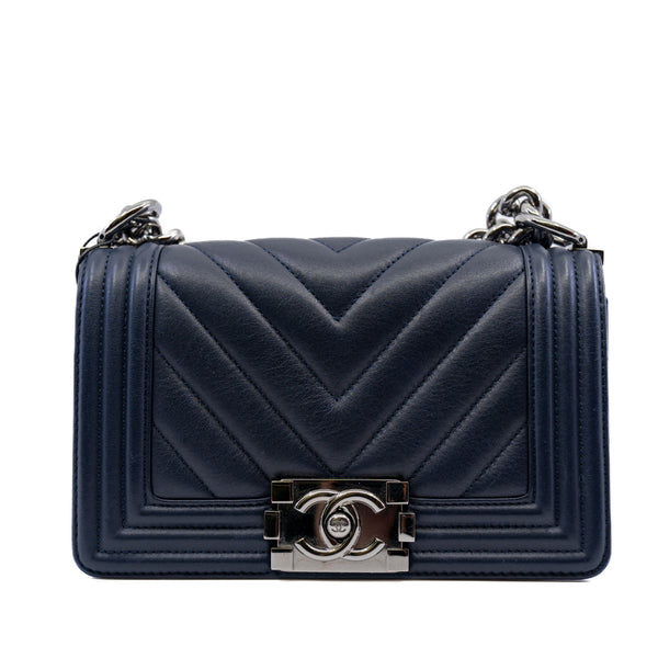Small Leboy In Navy Calfskin Leather Bag PHW Seri 26 - L'UXE LINK