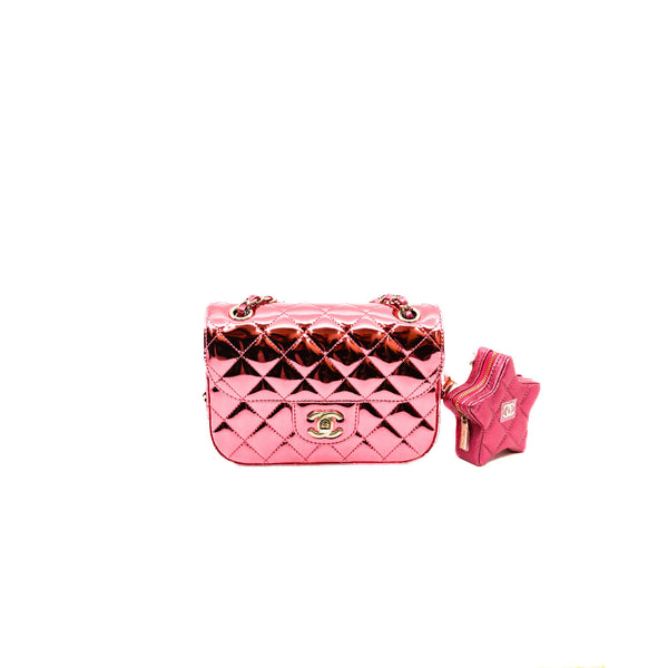 24C Mini Pink Metallic Mirror Leather Mini Flap Bag With Star Coin Purse GHW Seri K94NXXXX - L'UXE LINK
