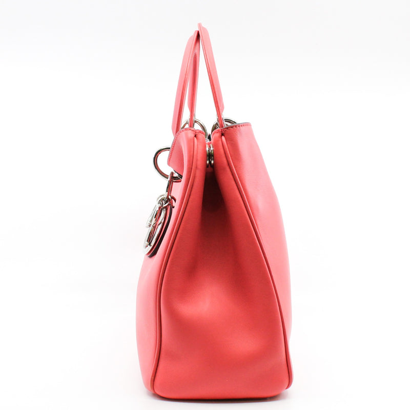 Medium Diorissimo In Coral Pink Calfskin Handbag PHW With Strap - L'UXE LINK