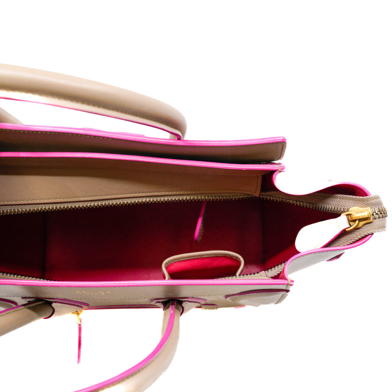 Micro Luggage Drummed Calfskin Dark Beige/Pink Handbag GHW - L'UXE LINK
