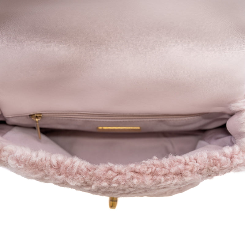 Small 19 Pink Fur Fleece Flap Bag Multi Hardware Seri 30 - L'UXE LINK